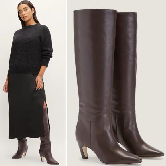 EVERLANE The Banana Boot Brown Knee High Napa Leather Point Toe Pull On 5.5 NEW - Picture 1 of 9